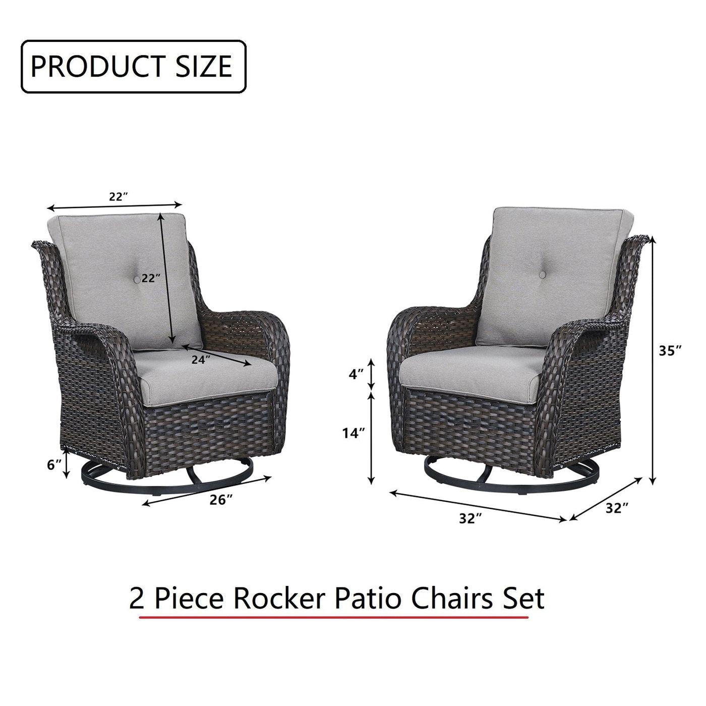 Fauteuil à bascule pivotant d'extérieur Gymojoy 3 pièces en osier avec coussin et table