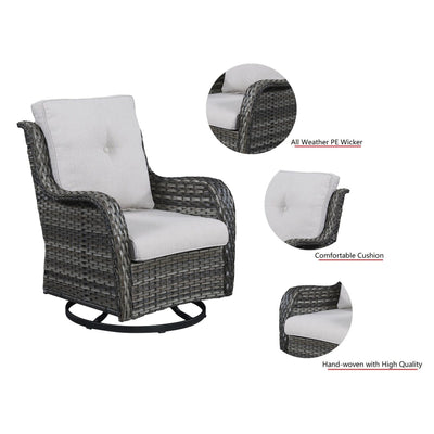 Fauteuil à bascule pivotant d'extérieur Gymojoy 3 pièces en osier avec coussin et table