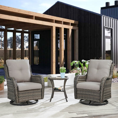 Fauteuil à bascule pivotant d'extérieur Gymojoy 3 pièces en osier avec coussin et table