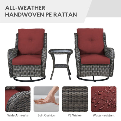 Fauteuil à bascule pivotant d'extérieur Gymojoy 3 pièces en osier avec coussin et table
