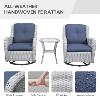 Fauteuil à bascule pivotant d'extérieur Gymojoy 3 pièces en osier avec coussin et table