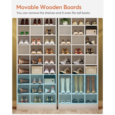 Meuble à chaussures haut 30 paires, 10 niveaux, en bois blanc, pour placard, entrée