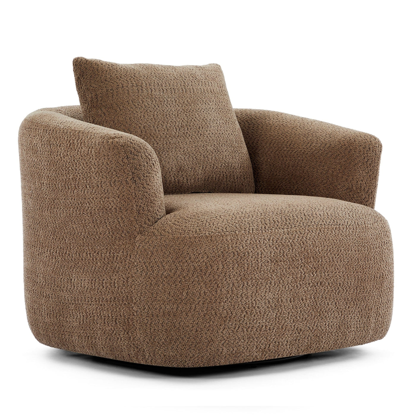Fauteuil pivotant à 360°, fauteuil d'appoint Boucle 38,2" avec coussin décoratif, fauteuil rembourré en forme de tonneau avec accoudoirs incurvés