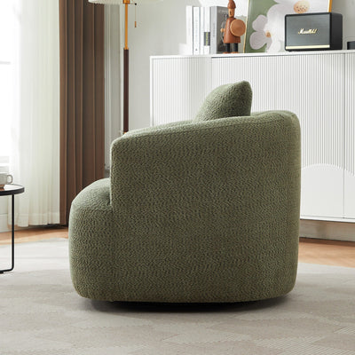Fauteuil pivotant à 360°, fauteuil d'appoint Boucle 38,2" avec coussin décoratif, fauteuil rembourré en forme de tonneau avec accoudoirs incurvés