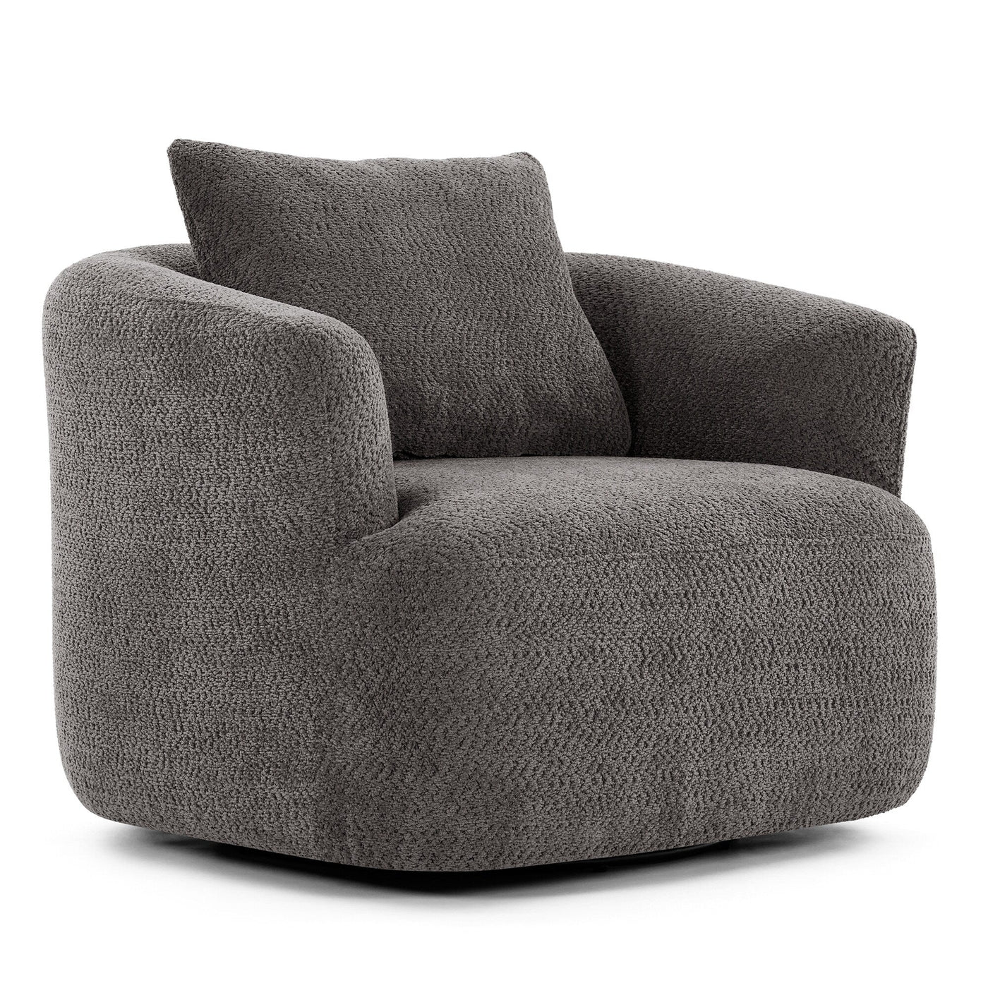 Fauteuil pivotant à 360°, fauteuil d'appoint Boucle 38,2" avec coussin décoratif, fauteuil rembourré en forme de tonneau avec accoudoirs incurvés
