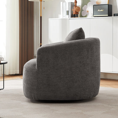 Fauteuil pivotant à 360°, fauteuil d'appoint Boucle 38,2" avec coussin décoratif, fauteuil rembourré en forme de tonneau avec accoudoirs incurvés