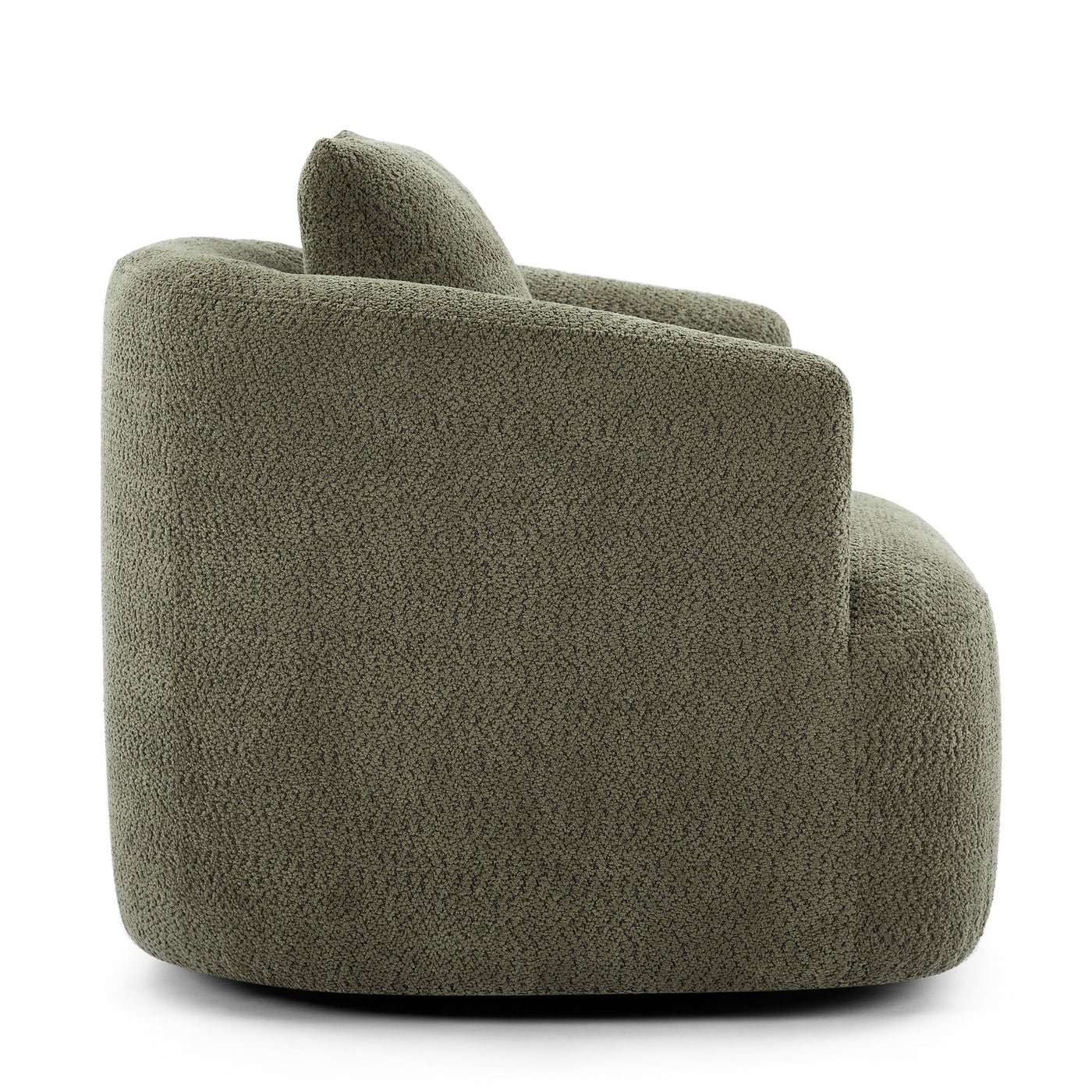 Fauteuil pivotant à 360°, fauteuil d'appoint Boucle 38,2" avec coussin décoratif, fauteuil rembourré en forme de tonneau avec accoudoirs incurvés