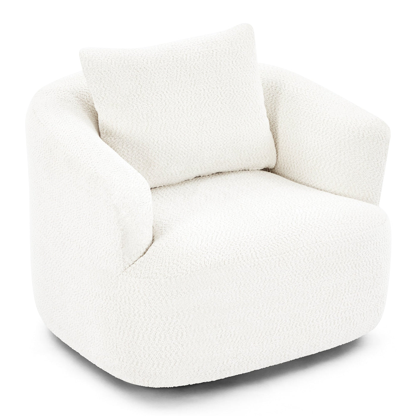 Fauteuil pivotant à 360°, fauteuil d'appoint Boucle 38,2" avec coussin décoratif, fauteuil rembourré en forme de tonneau avec accoudoirs incurvés