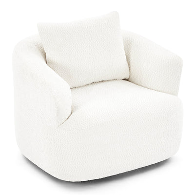 Fauteuil pivotant à 360°, fauteuil d'appoint Boucle 38,2" avec coussin décoratif, fauteuil rembourré en forme de tonneau avec accoudoirs incurvés