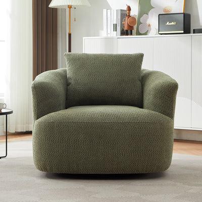 Fauteuil pivotant à 360°, fauteuil d'appoint Boucle 38,2" avec coussin décoratif, fauteuil rembourré en forme de tonneau avec accoudoirs incurvés