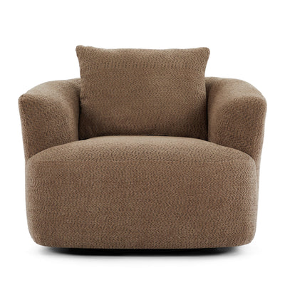 Fauteuil pivotant à 360°, fauteuil d'appoint Boucle 38,2" avec coussin décoratif, fauteuil rembourré en forme de tonneau avec accoudoirs incurvés