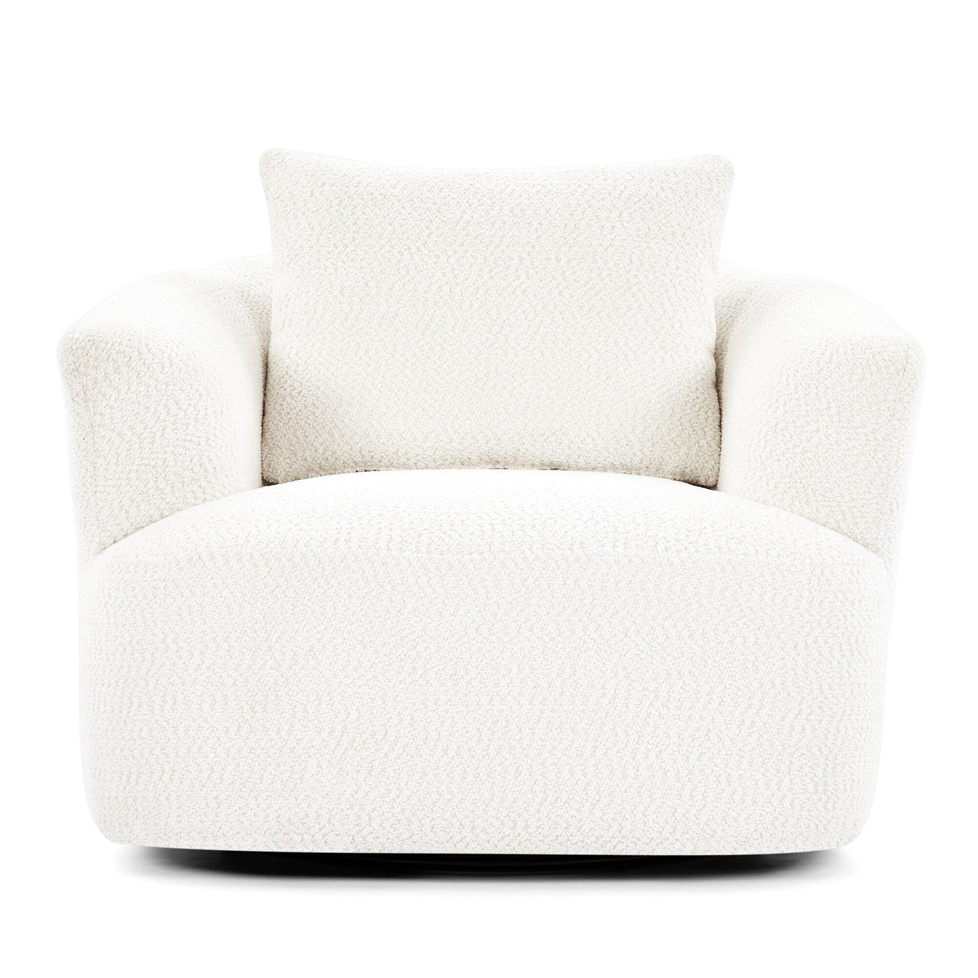 Fauteuil pivotant à 360°, fauteuil d'appoint Boucle 38,2" avec coussin décoratif, fauteuil rembourré en forme de tonneau avec accoudoirs incurvés