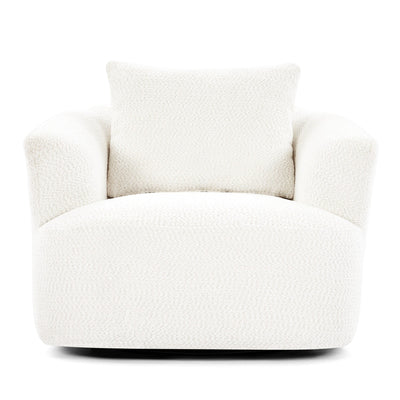 Fauteuil pivotant à 360°, fauteuil d'appoint Boucle 38,2" avec coussin décoratif, fauteuil rembourré en forme de tonneau avec accoudoirs incurvés