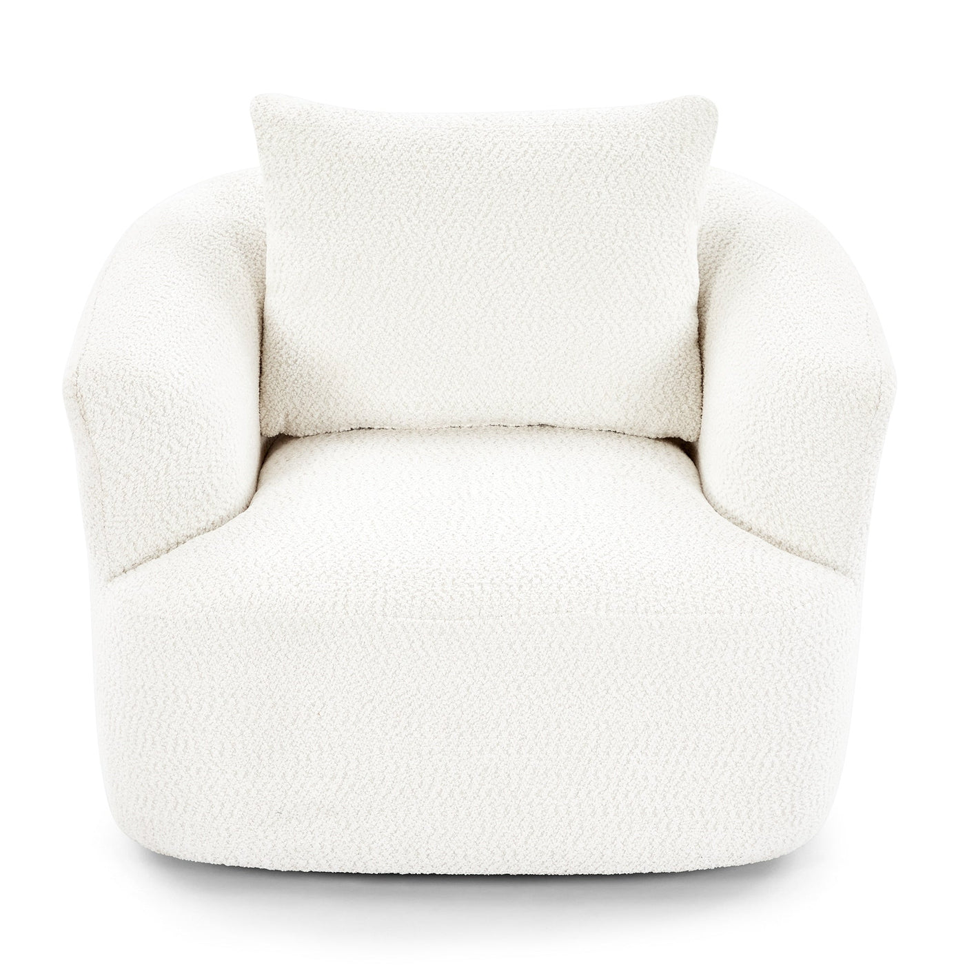 Fauteuil pivotant à 360°, fauteuil d'appoint Boucle 38,2" avec coussin décoratif, fauteuil rembourré en forme de tonneau avec accoudoirs incurvés