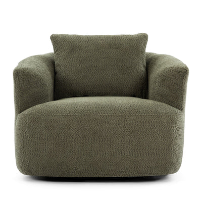 Fauteuil pivotant à 360°, fauteuil d'appoint Boucle 38,2" avec coussin décoratif, fauteuil rembourré en forme de tonneau avec accoudoirs incurvés
