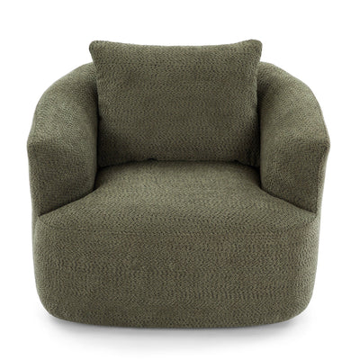 Fauteuil pivotant à 360°, fauteuil d'appoint Boucle 38,2" avec coussin décoratif, fauteuil rembourré en forme de tonneau avec accoudoirs incurvés