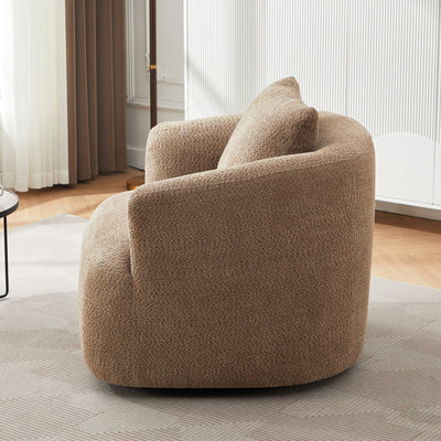 Fauteuil pivotant à 360°, fauteuil d'appoint Boucle 38,2" avec coussin décoratif, fauteuil rembourré en forme de tonneau avec accoudoirs incurvés