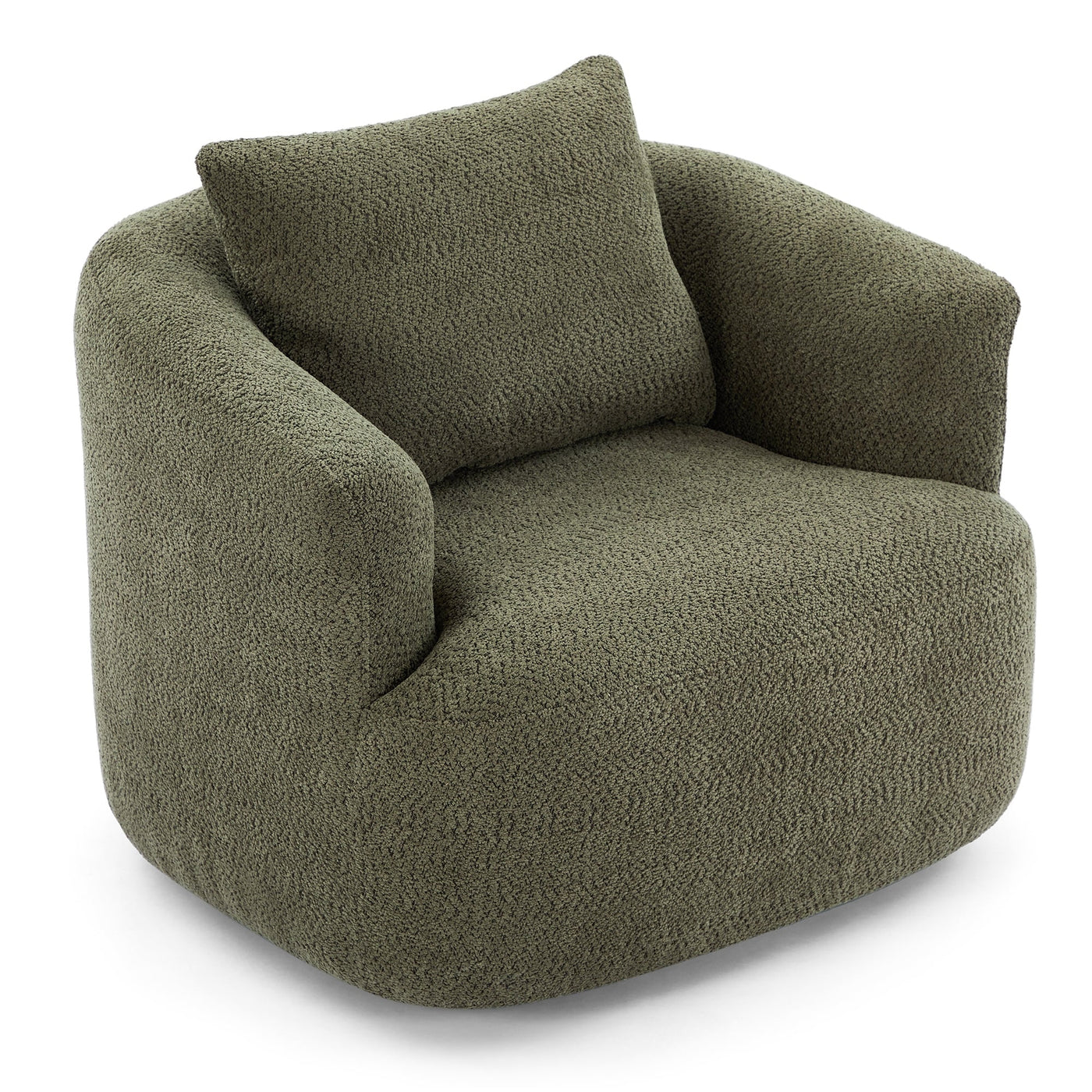 Fauteuil pivotant à 360°, fauteuil d'appoint Boucle 38,2" avec coussin décoratif, fauteuil rembourré en forme de tonneau avec accoudoirs incurvés