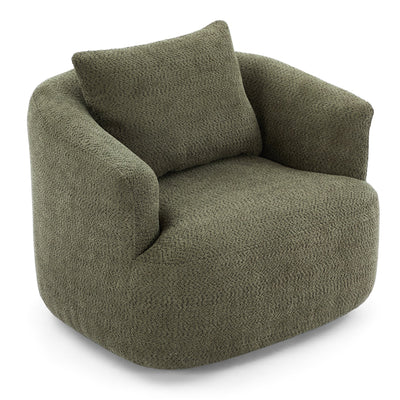 Fauteuil pivotant à 360°, fauteuil d'appoint Boucle 38,2" avec coussin décoratif, fauteuil rembourré en forme de tonneau avec accoudoirs incurvés