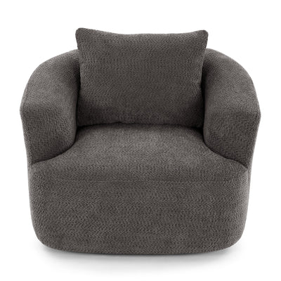 Fauteuil pivotant à 360°, fauteuil d'appoint Boucle 38,2" avec coussin décoratif, fauteuil rembourré en forme de tonneau avec accoudoirs incurvés