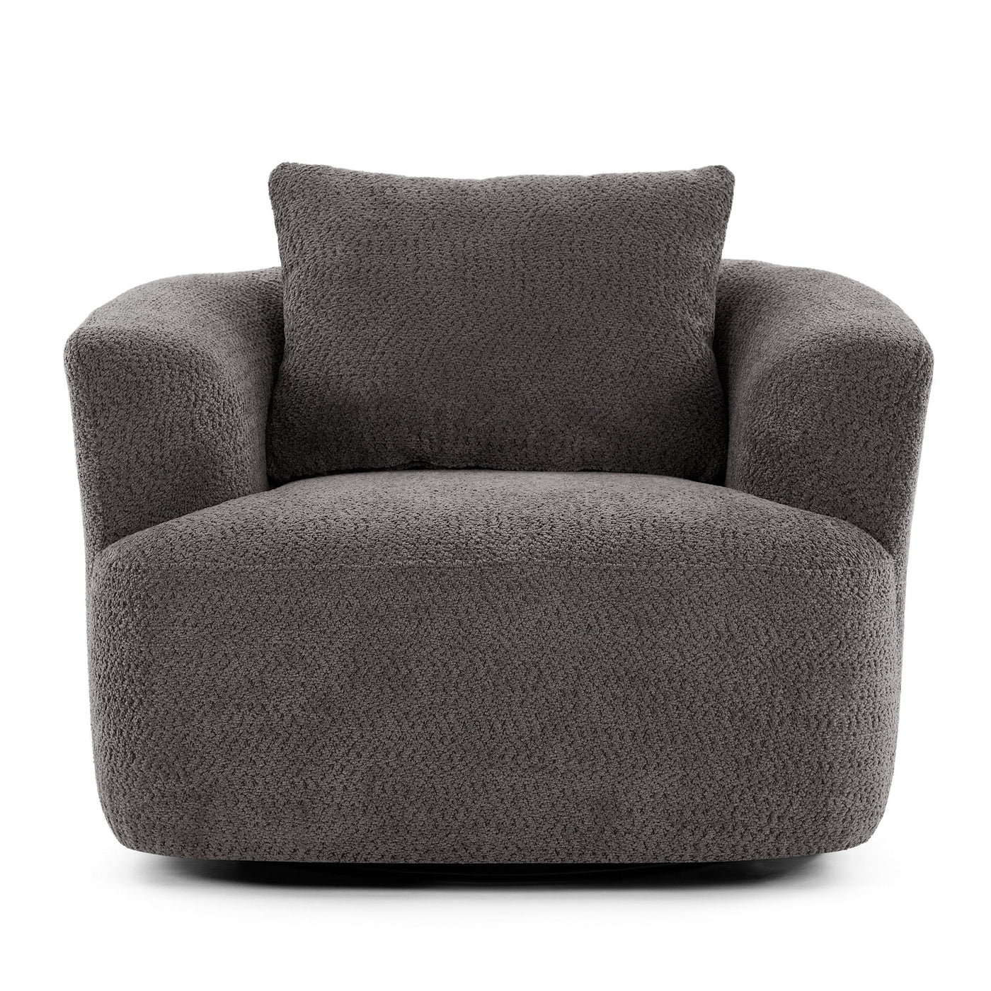 Fauteuil pivotant à 360°, fauteuil d'appoint Boucle 38,2" avec coussin décoratif, fauteuil rembourré en forme de tonneau avec accoudoirs incurvés