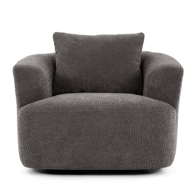 Fauteuil pivotant à 360°, fauteuil d'appoint Boucle 38,2" avec coussin décoratif, fauteuil rembourré en forme de tonneau avec accoudoirs incurvés