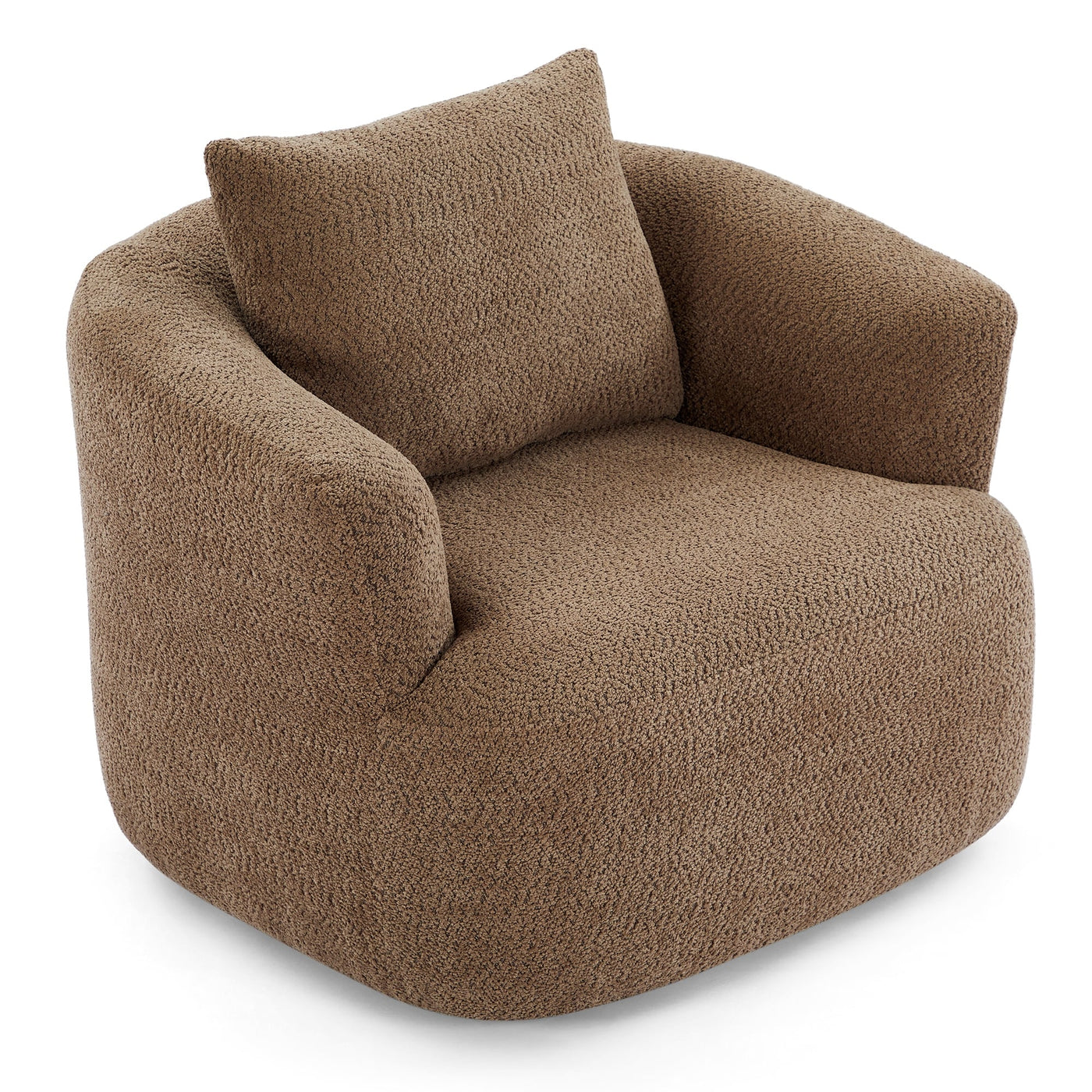 Fauteuil pivotant à 360°, fauteuil d'appoint Boucle 38,2" avec coussin décoratif, fauteuil rembourré en forme de tonneau avec accoudoirs incurvés