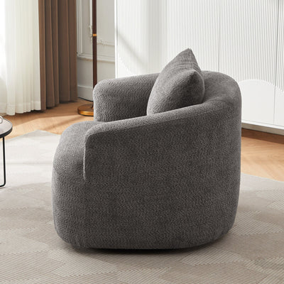 Fauteuil pivotant à 360°, fauteuil d'appoint Boucle 38,2" avec coussin décoratif, fauteuil rembourré en forme de tonneau avec accoudoirs incurvés