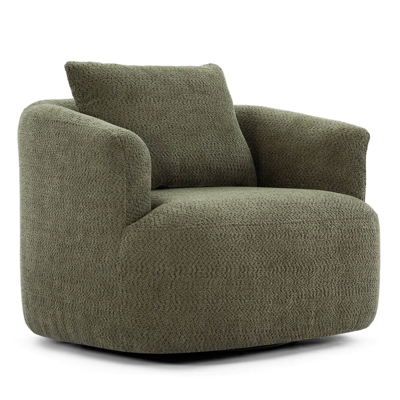 Fauteuil pivotant à 360°, fauteuil d'appoint Boucle 38,2" avec coussin décoratif, fauteuil rembourré en forme de tonneau avec accoudoirs incurvés