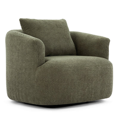 Fauteuil pivotant à 360°, fauteuil d'appoint Boucle 38,2" avec coussin décoratif, fauteuil rembourré en forme de tonneau avec accoudoirs incurvés