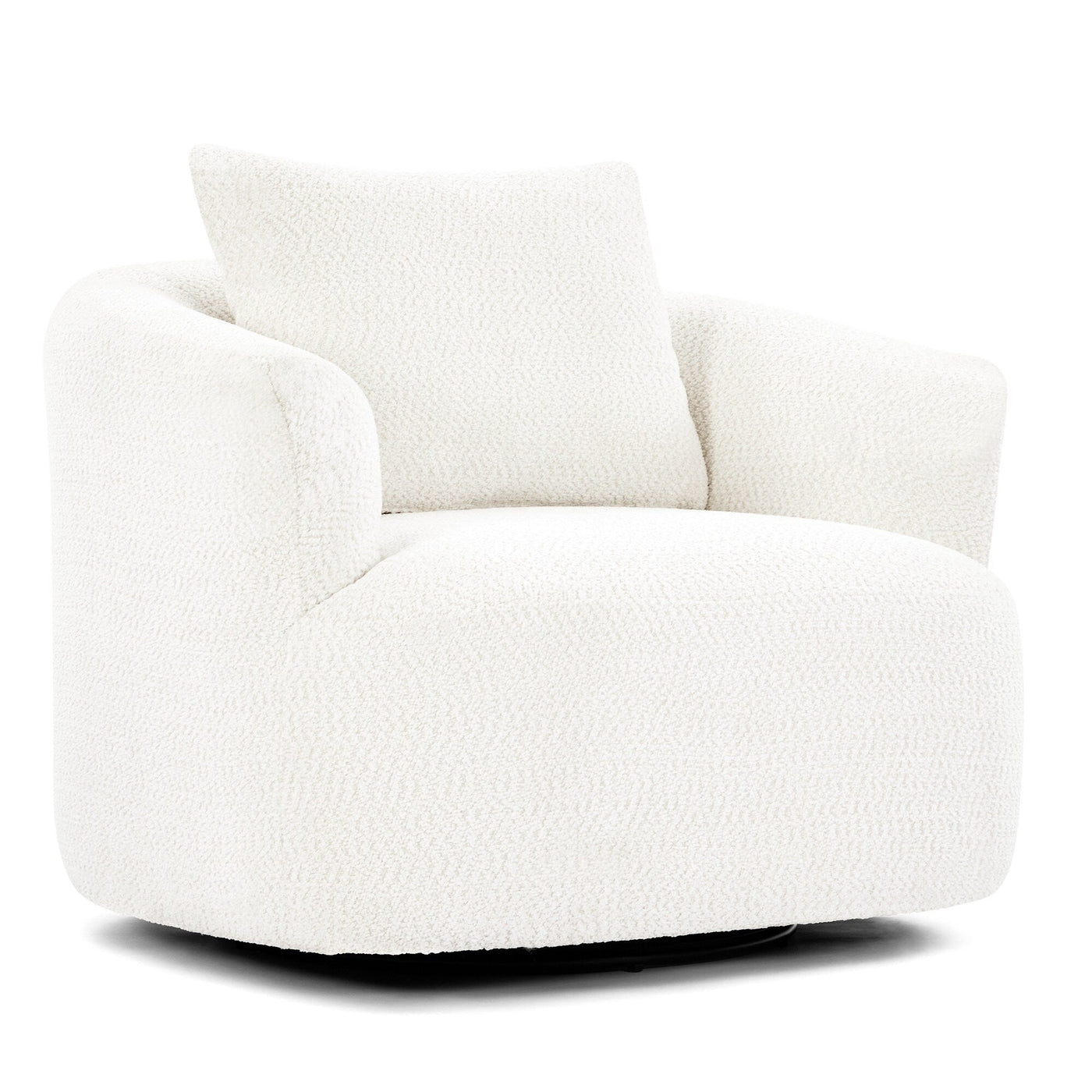 Fauteuil pivotant à 360°, fauteuil d'appoint Boucle 38,2" avec coussin décoratif, fauteuil rembourré en forme de tonneau avec accoudoirs incurvés