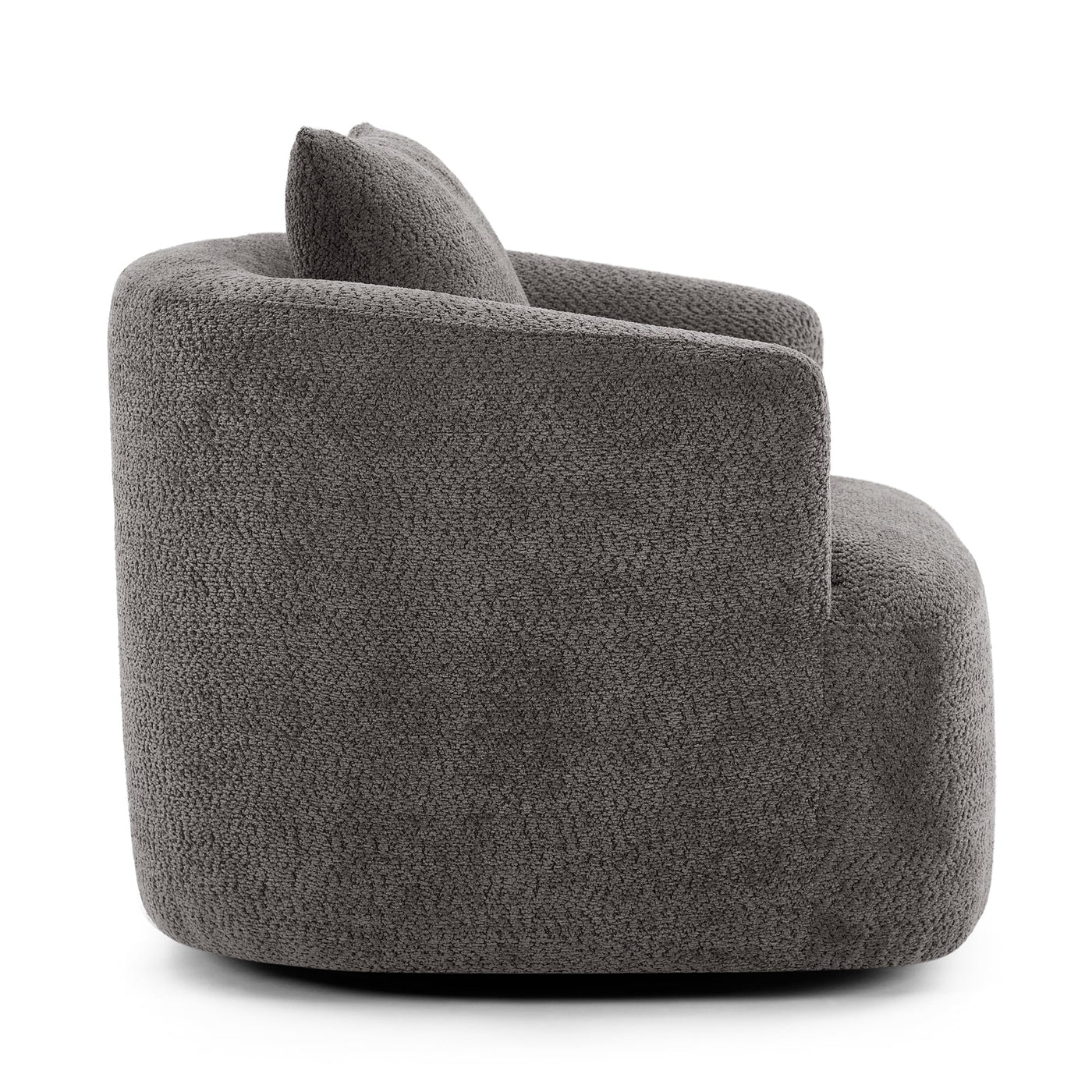 Fauteuil pivotant à 360°, fauteuil d'appoint Boucle 38,2" avec coussin décoratif, fauteuil rembourré en forme de tonneau avec accoudoirs incurvés
