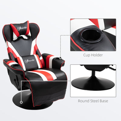 Fauteuil de jeu inclinable pivotant à 360°, style course, avec support lombaire, repose-pieds et deux porte-gobelets pour salle de jeux