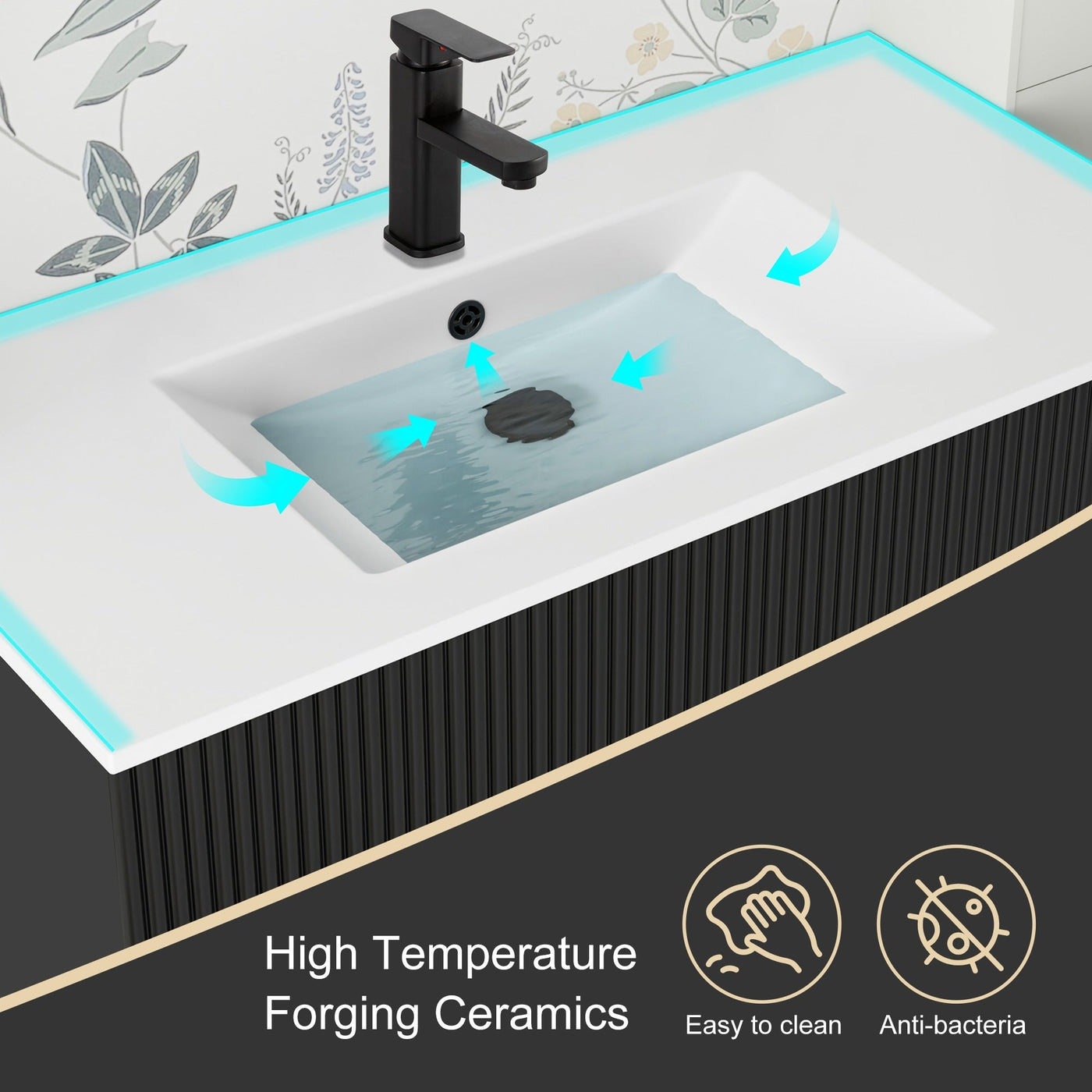 Ensemble de meuble-lavabo Wavy Line 30/36/48 avec lavabo et robinet