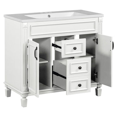 Meuble-lavabo moderne de 36 po avec lavabo supérieur et armoire à miroir, 2 portes et 2 tiroirs