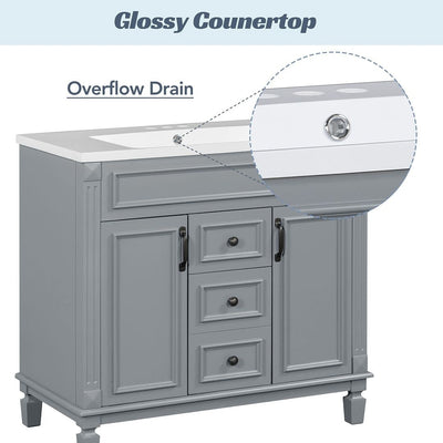 Meuble-lavabo moderne de 36 po avec lavabo supérieur et armoire à miroir, 2 portes et 2 tiroirs