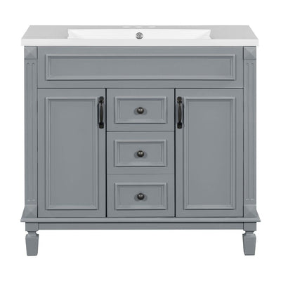 Meuble-lavabo moderne de 36 po avec lavabo supérieur et armoire à miroir, 2 portes et 2 tiroirs