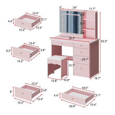 Ensemble de coiffeuse de maquillage de 39,4 po de large avec tabouret et miroir