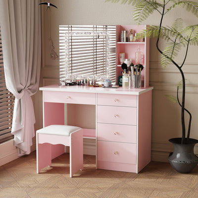 Ensemble de coiffeuse de maquillage de 39,4 po de large avec tabouret et miroir
