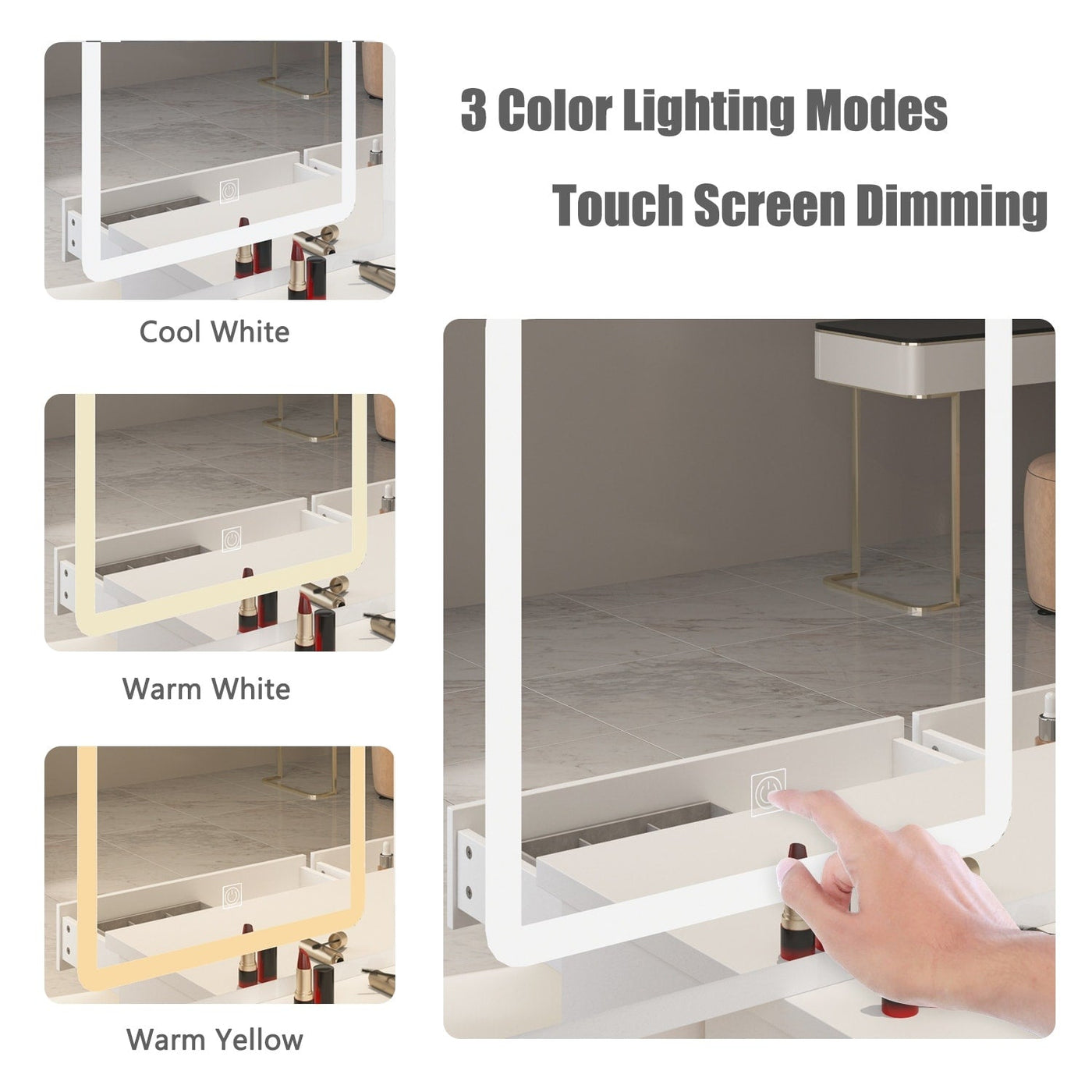 Ensemble de coiffeuse de maquillage de 39,4 po de large avec tabouret et miroir