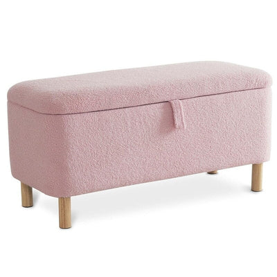 Banc ottoman de rangement en sherpa blanc cassé, repose-pieds, pour salon, chambre à coucher, pieds en bois