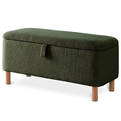Banc ottoman de rangement en sherpa blanc cassé, repose-pieds, pour salon, chambre à coucher, pieds en bois