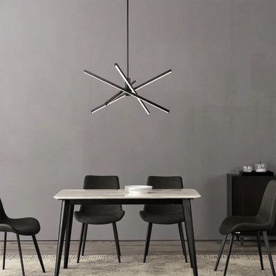 Lustre LED moderne en aluminium noir/doré, plafonnier linéaire Spoutnik pour salon/salle à manger/cuisine