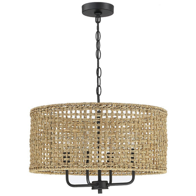 Lustre tambour bohème tissé à la main à 4 lumières - Paille - 20 po de largeur
