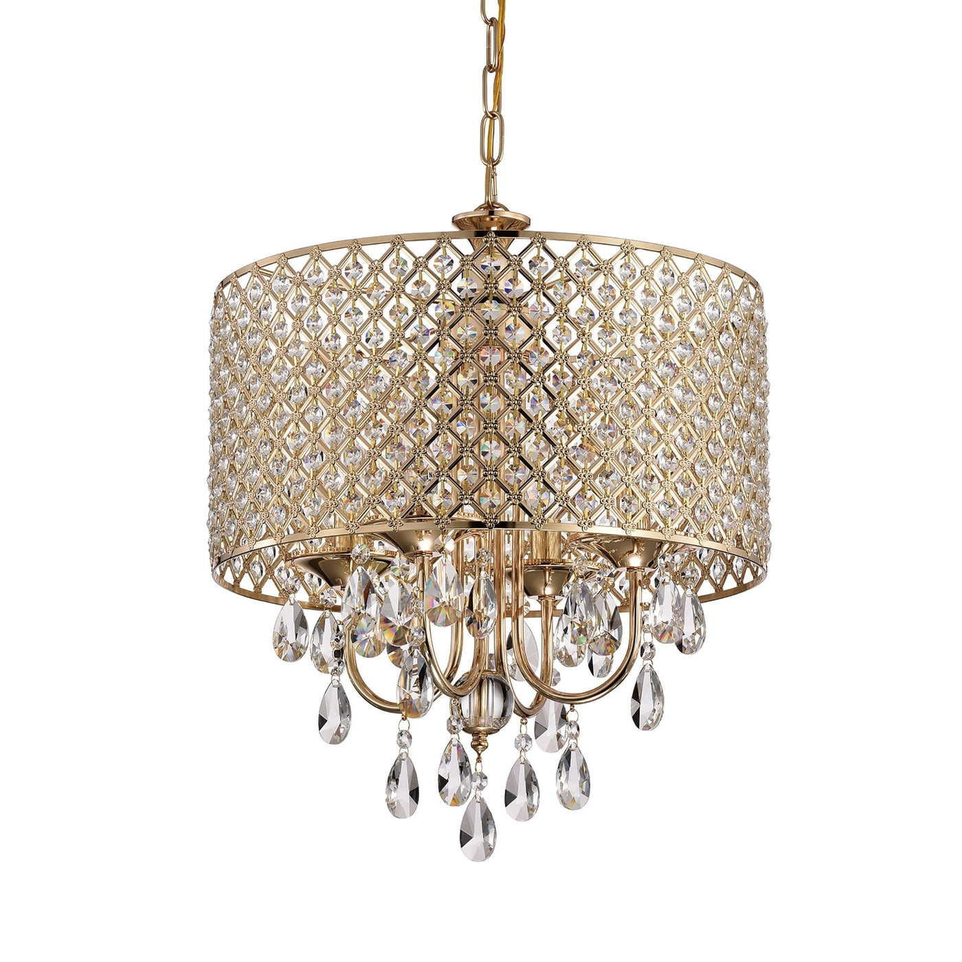 Lustre tambour à perles rondes avec cristaux suspendus