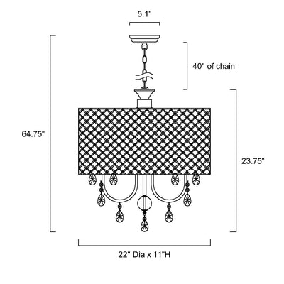 Lustre tambour à perles rondes avec cristaux suspendus