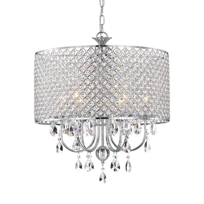 Lustre tambour à perles rondes avec cristaux suspendus