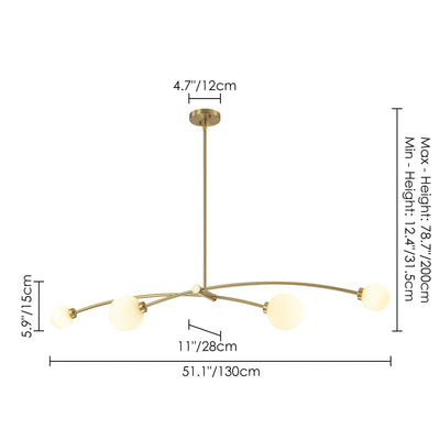 Suspension Sputnik linéaire simple et moderne à 4 lumières, couleur or, pour îlot de cuisine ou salle à manger – 130 cm (l) x 28 cm (p) x 15 cm (h).