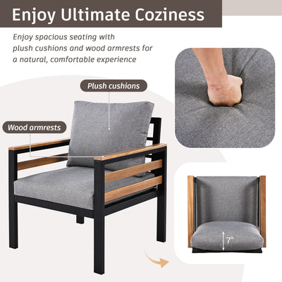 Ensemble de canapés d'extérieur 4 pièces pour 5 personnes avec coussin amovible et table basse en bois massif