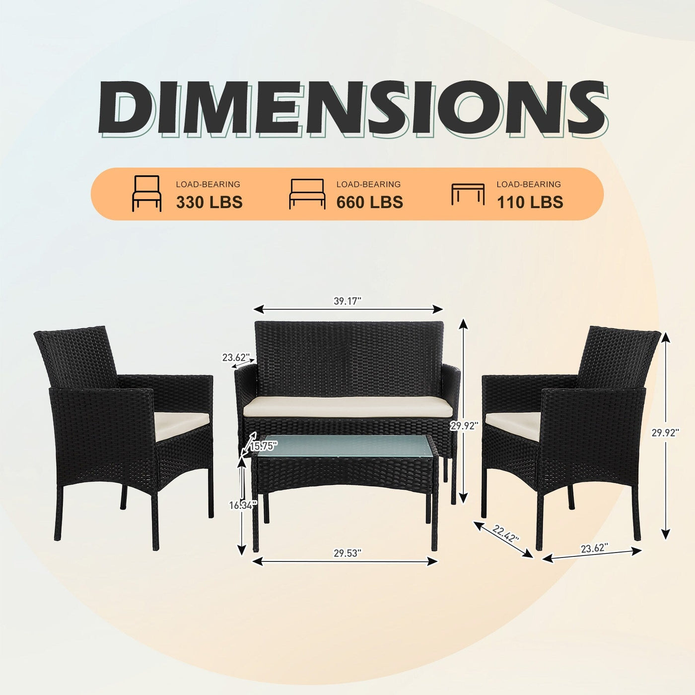 Ensemble de 4 meubles de jardin en osier, sectionnel et en rotin avec coussins